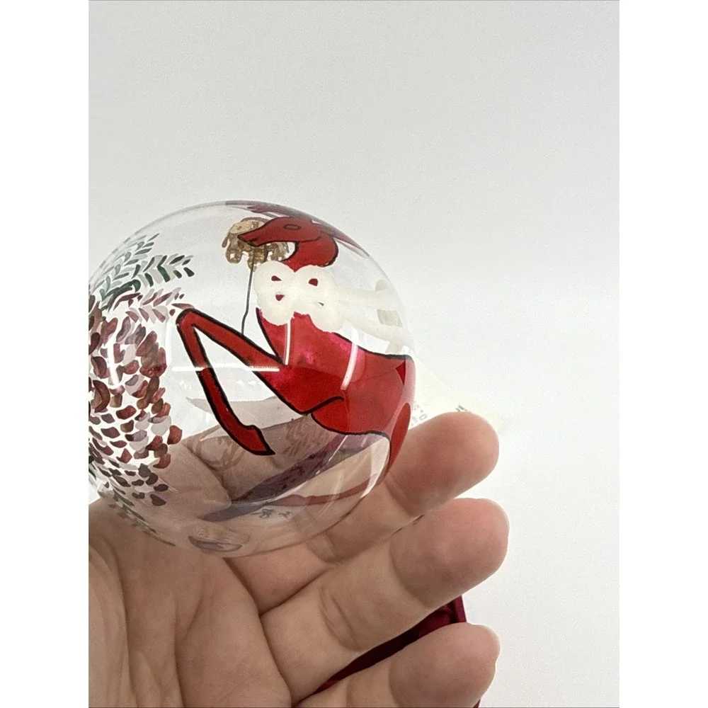 Vintage Chase‎ Reverse Painted Glass Ornament Red Reindeer Clear